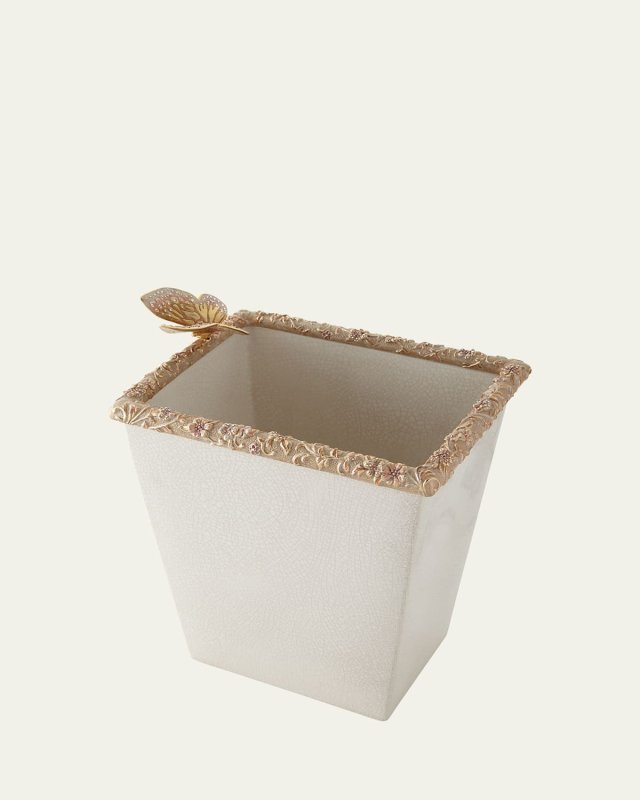 Boudoir White Crackle Glaze Wastebasket